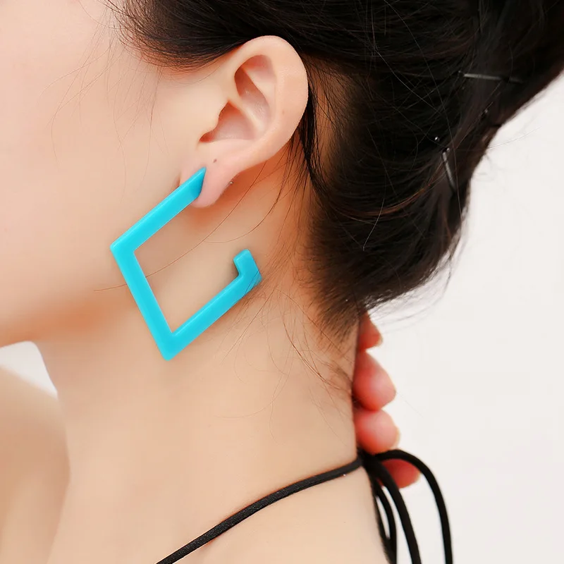 

Red Blue Yellow Purple Acrylic Resin Acetate Stone C Shape Long Dangle Earrings Big Drop Earrings for Women Jewelry Fashion