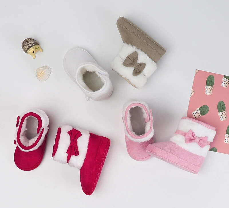 Обувь для маленьких девочек; сезон осень-зима; обувь для малышей; очень теплые ботинки с бантом; ботиночки для детей 0-18 месяцев