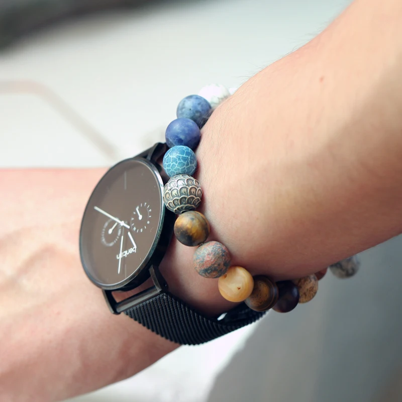 Mcllroy Natural Stone Beads Bracelet Bangle for Women Men Universe Space Planets Solar System Chakra Yoga Bracelets Jewelry gift