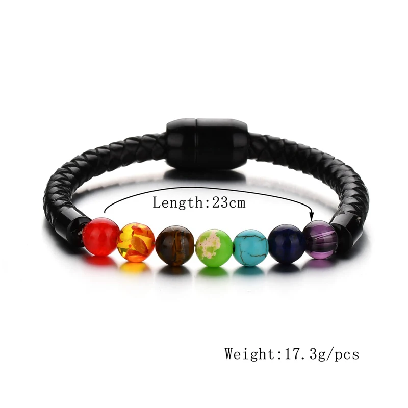 NIUYITID 7 Chakra Bracelet Fashion Men Women Natural Stone Bracelet Leather Charm Jewelry Rope Chain Pulseras Hombre (7)