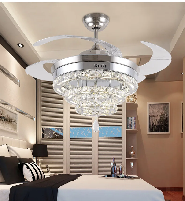 Lustre de Cristal LED luzes do ventilador fã lustre de cristal luzes sala de estar minimalista e
