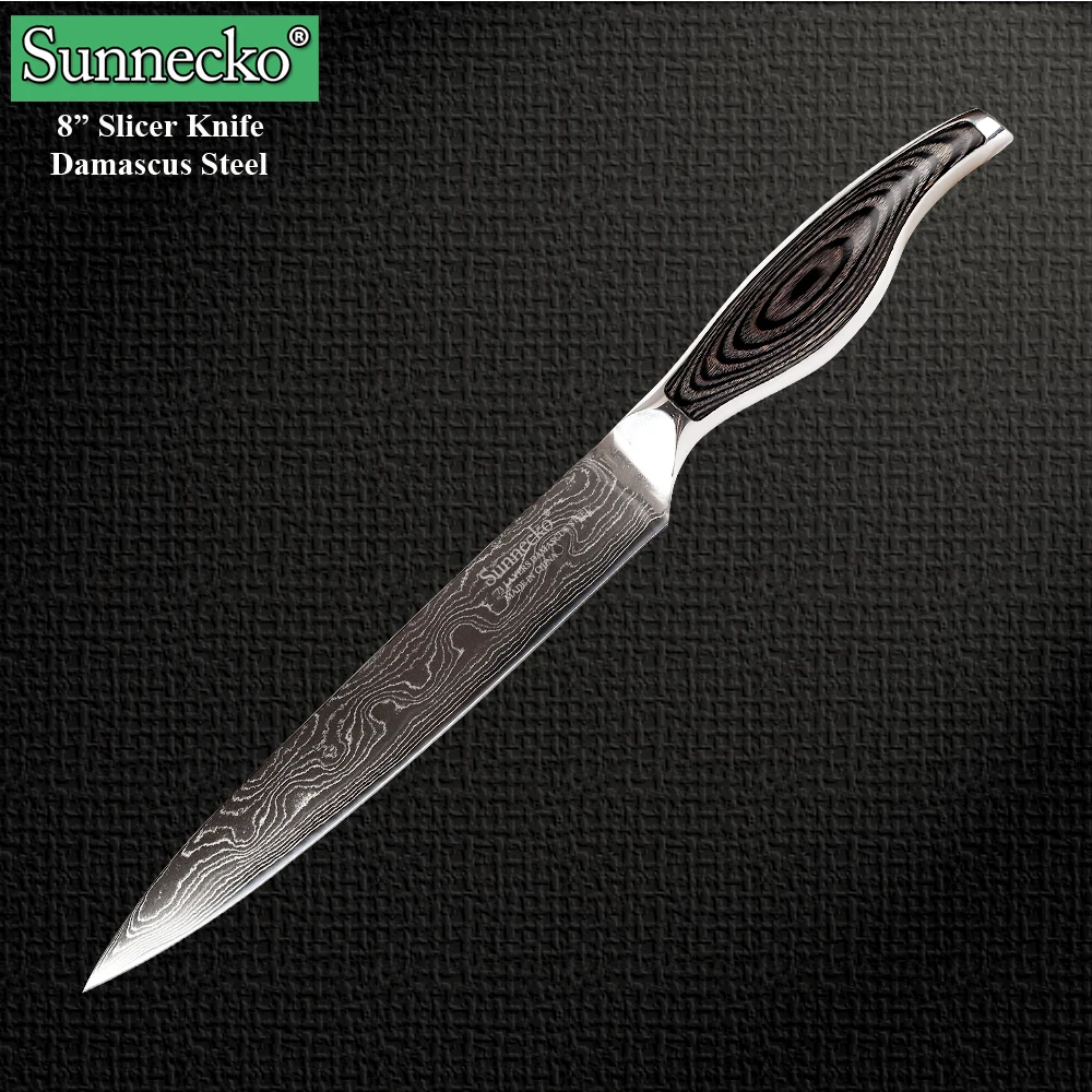 SUNNECKO 8" inch Slicing Knife Damascus Steel Japanese VG10 Core
