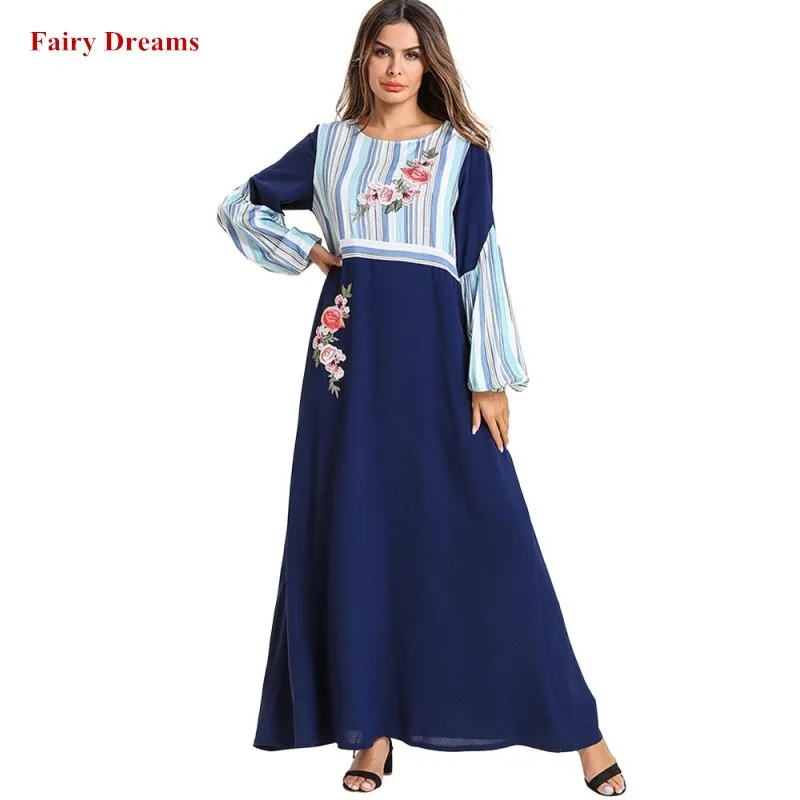 Длинная женская одежда abaya больших размеров 4XL с цветочным принтом голубое платье