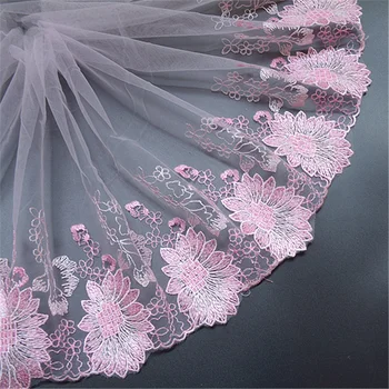 

5Yards Pink Lace Trim Mesh Polyester Lace Trimming DIY Gift Wrapping Ribbon For Sewing Accessories 24cm