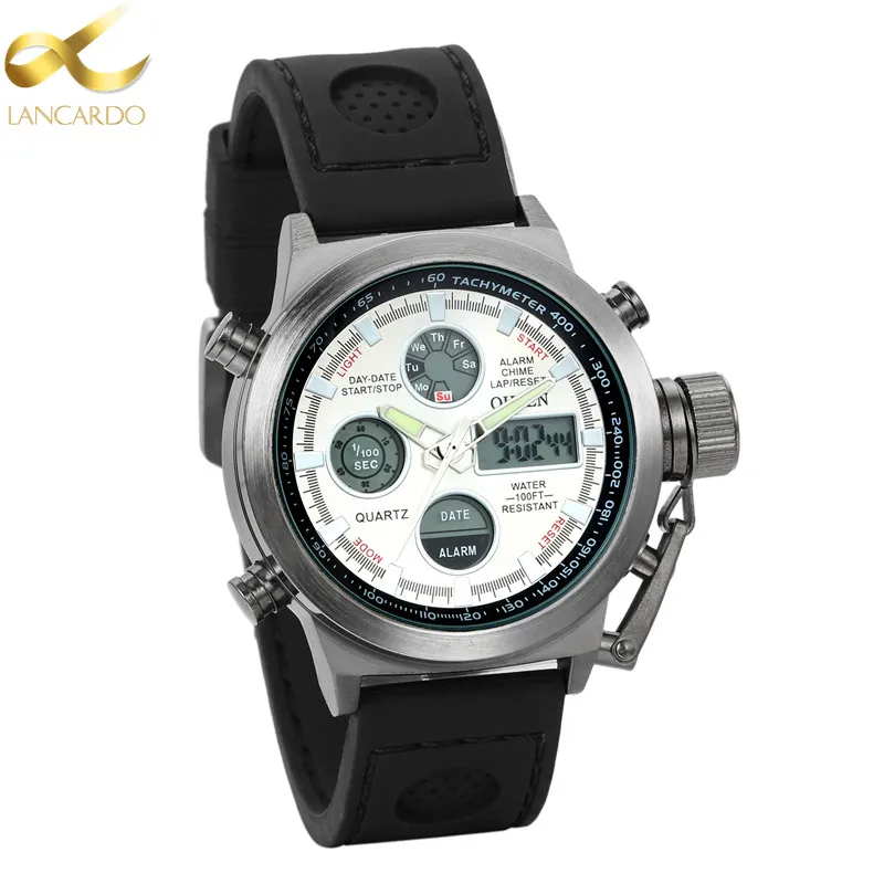 

Lancardo Men Sports Watches Military Digital Watches Dual Display Analog LED Quartz Watch Brand Male 30M Waterproof Wristwatches