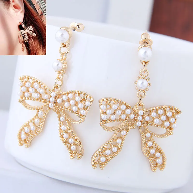 

European Fashion Big Bow Knot Pearl Temperament Stud Earrings For Women