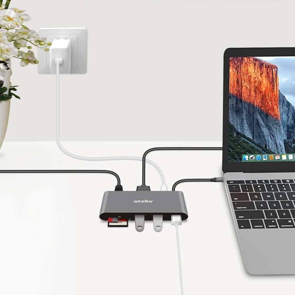 Atolla USB 3 1 концентратор 8 в C HDMI и Ethernet Алюминиевый адаптер 4K порт гигабитный SD/TF