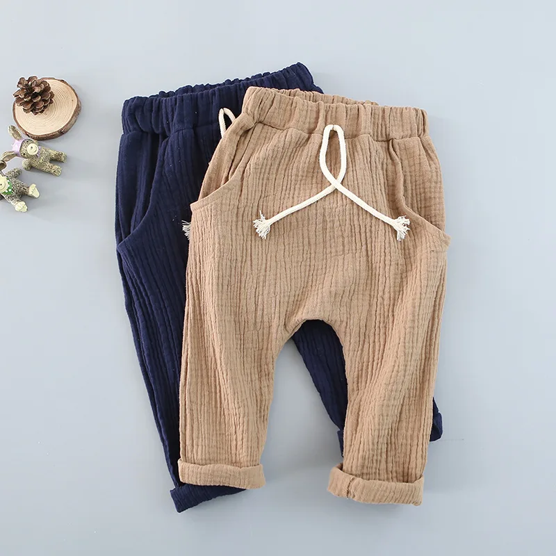 

Girls trousers Kids Clothing children pants for baby boys harem pants blue khaqi grey yellow black solid linen soft