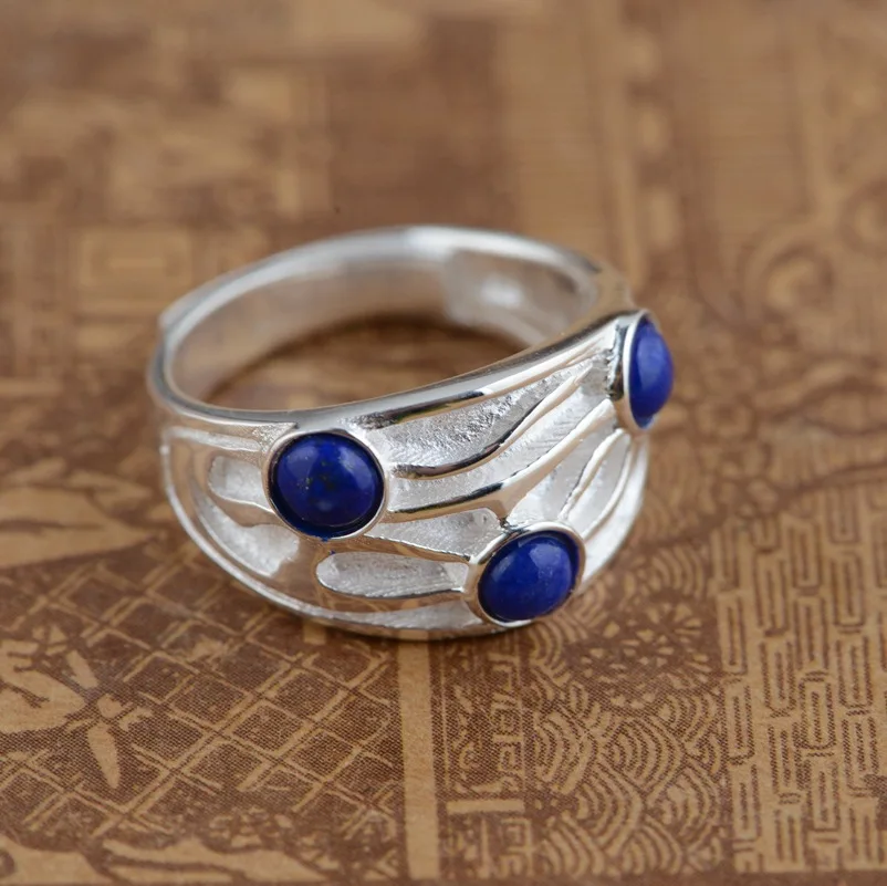 

Lapis Thai silver ring wholesale S925 silver inlaid natural stone opening style exquisite female models