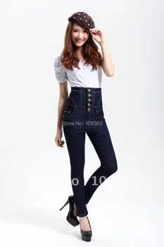 

Plum sizes Fashion High Waist Denim Jeans Denim Pencil Pants Ladies' Trousers.Free shipping QQ1863