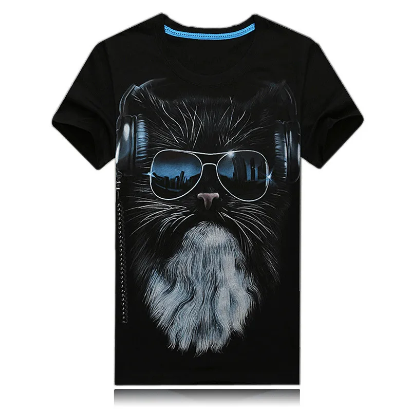 

2020 New 3D Shirt Creative Personality Glasses Male Cat New Spring Foreign Korean Tide Mens Cotton Summer S-6xl Free Shipping