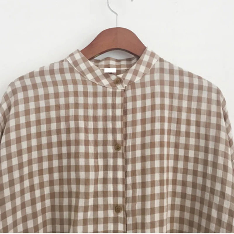 Batwings Sleeve Plaid Cotton Cute Sexy Women Shirts Stand Collar Oversize Female Tops Blouse Plus Size 5XL Casual Street Shirt