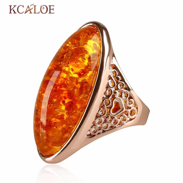 KCALOE Natural Stone Yellow stones Ring Rose Gold Color Jewelry Bagues Party Wed KCALOE Natural Stone Yellow stones Ring Rose Gold Color Jewelry Bagues Party Wed