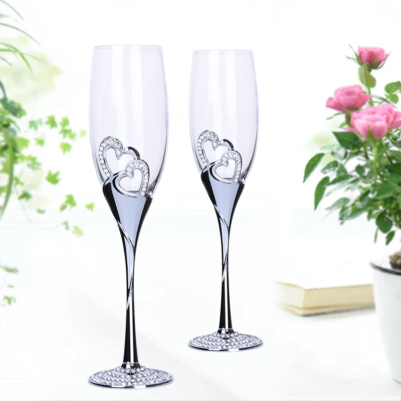 

2 PCS /Set Crystal champagne flutes glasses high quality goblet Drink Cup Party marriage decoration cups for parties Gift box