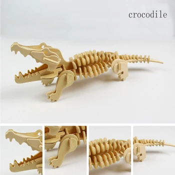 

New Kids DIY Assembling Toys 3D Wooden Puzzles Animal Lion Crocodile Snake Model Building Kits IQ Educational Toys For Children
