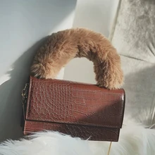 Дизайнерские Плюшевые Ручные цепи, сумки для женщин, Аллигатор, сумка-мессенджер, Дамская крокодиловая искусственная кожа, мягкая меховая ручка, сумка на плечо, маленький кошелек