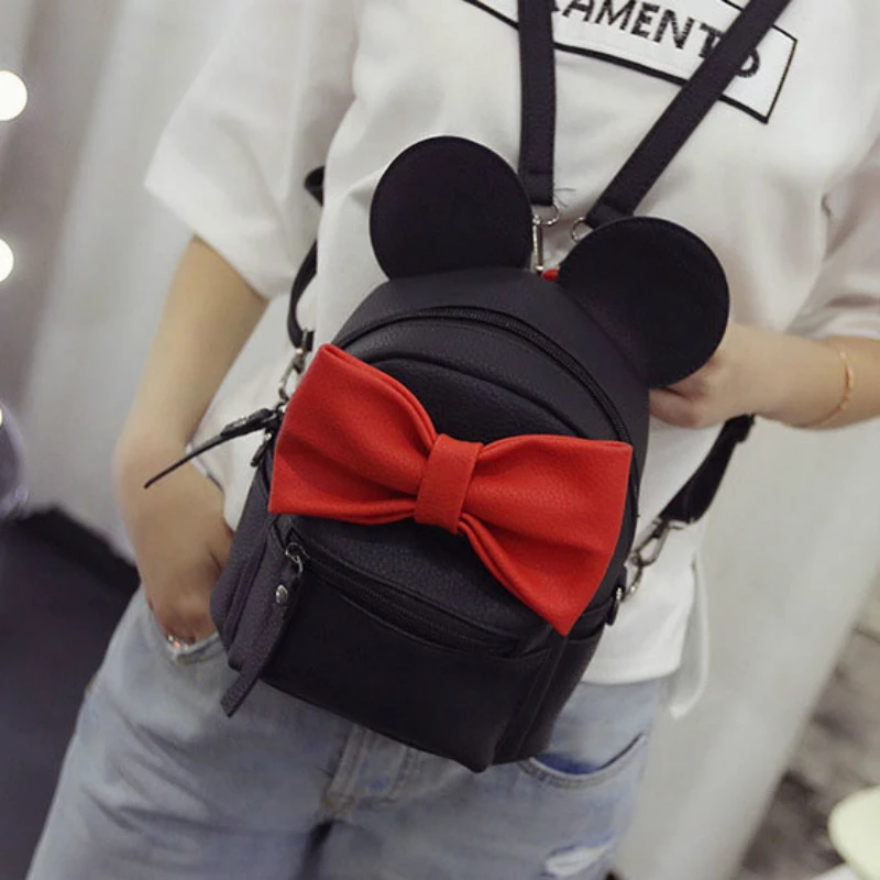 

Female School Bags Pu Leather Women Backpack Mickey Ears Sweet Bow Travel Shoulder Bag for Teenager Girl Backpacks Mochila VK327