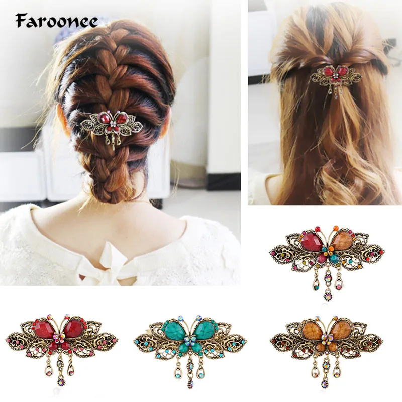 

Hot Girls Vintage Fashion Crystal Rhinestone Butterfly Hair Barrette Clip Hairpin Decroation For Hair Woman Wedding Accessories