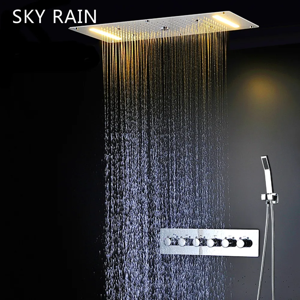 SKY RAIN Thermostatic Valve Square LED Shower Head