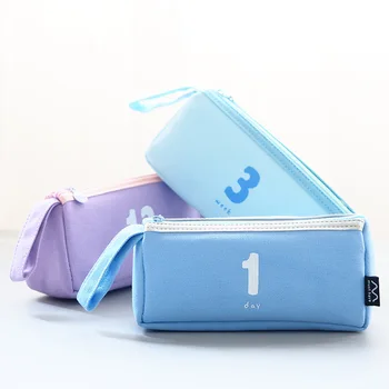 

1pcs student creative large capacity PU leather stationery bag wholesale Mai and time notes triangle large pencil case