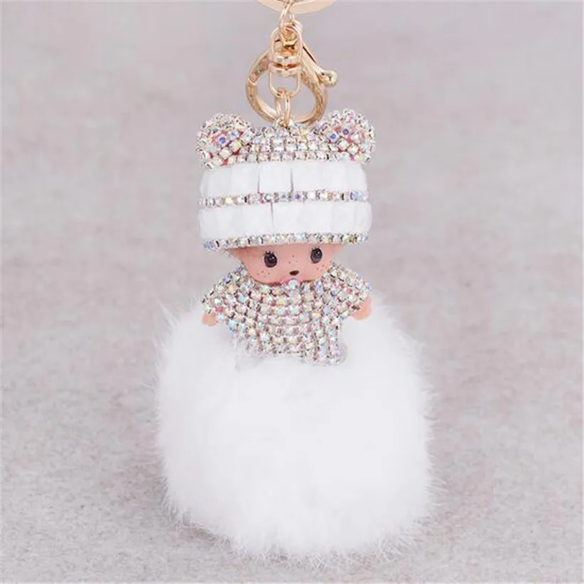 Monchichi key chain women bag accessories novelty items fur pom pom font b keychain b font