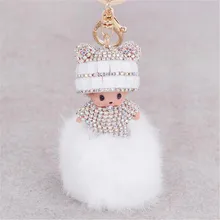 Monchichi key chain women bag accessories novelty items fur pom pom keychain monchhichi dolls sleutelhanger fur pompon keyring