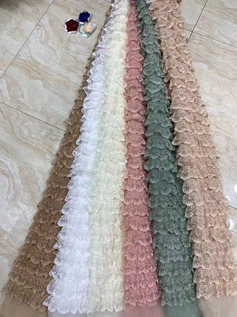 

(5yards/pc) Fashion plicate French net lace fabric high quality African tulle lace fabric for making party dress FZZ079