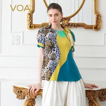 VOA шелк футболка плюс Размеры 5XL Для женщин Топы Harajuku пуловер Повседневное футболка Boho печати Haut Femme лето взлетно-посадочной полосы короткий рукав b389