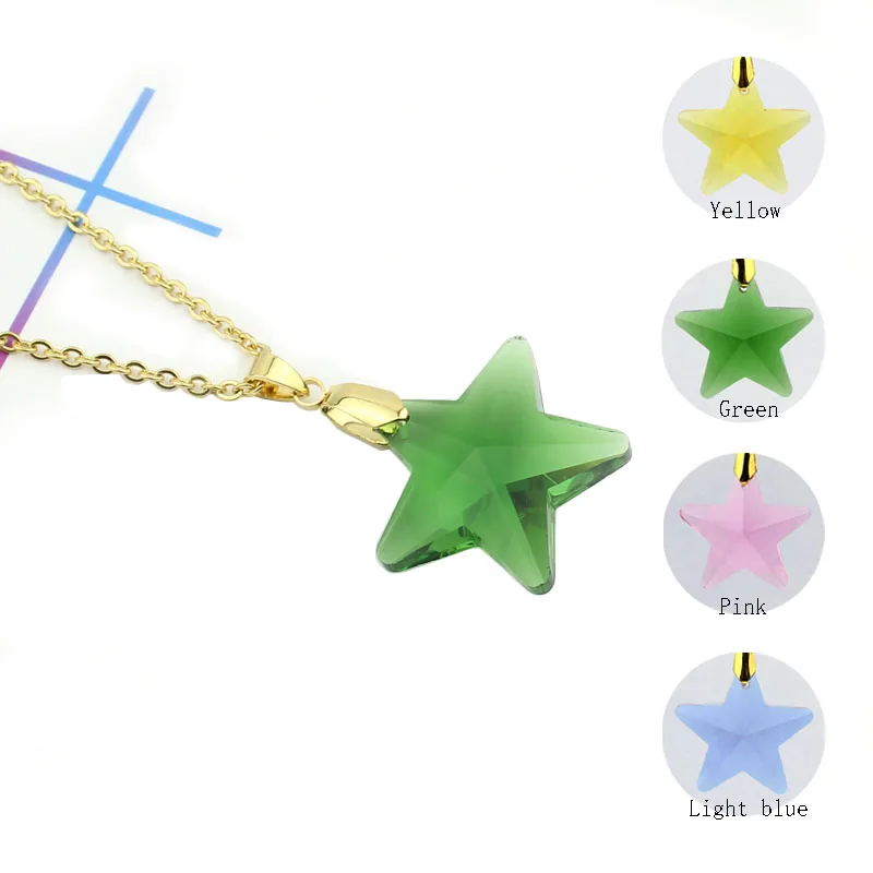 

LYCOON Fashion stainless steel chain plate gold color star shape clear crystal pendant in four color women necklace 60mm LYN0013