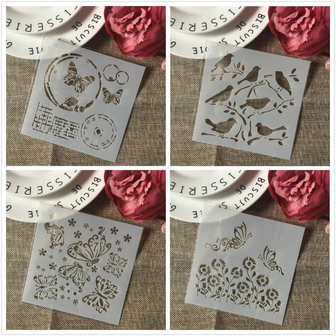 

4Pcs/Set 13cm Butterfly Bird DIY Layering Stencils Wall Painting Scrapbook Coloring Embossing Album Decorative Card Template