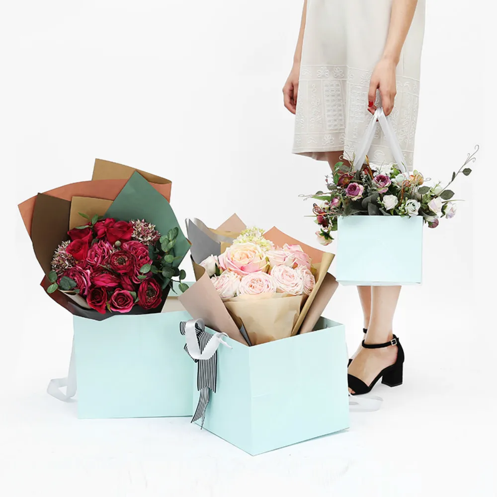 flower gift box paper handbags bouquet packing box square flower paper flower gift box