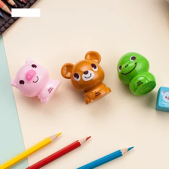 

12 pcs/Lot Mini standard pencil sharpeners Cartoon bear snake pig pen sharpeners Kawaii Stationery items School supplies FB463