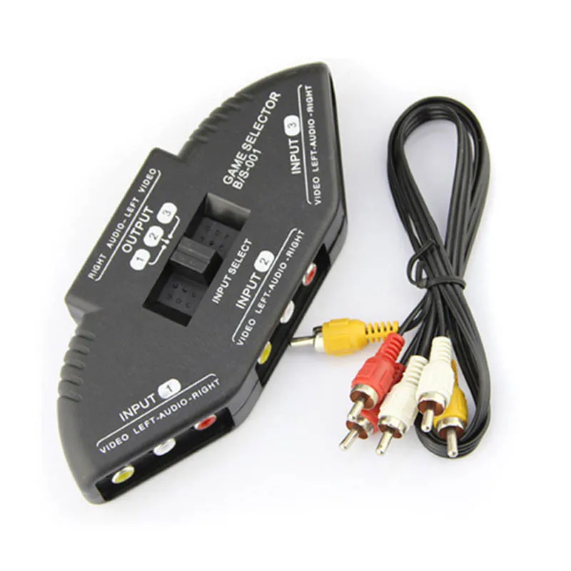 

High Quality Selector 3 Ports Switcher 3Fach Audio Video Umschalter Verteiler AV Cinch/RCA Splitter Box Mit Cinchkabel Converter