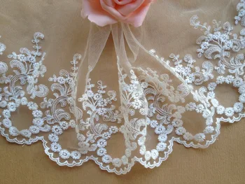 

White Embroidered Mesh Lace Trim Retro Florals Fabric Lace 6.49 Inches Wide,5 Yards