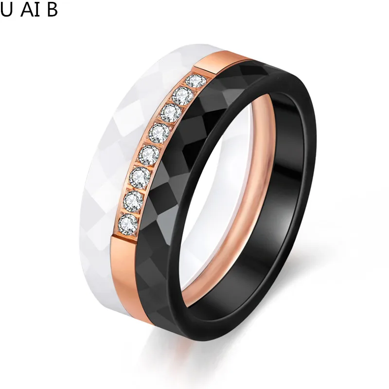 Three Finger Ring Classic Design 8 MM Black White ceramic ring