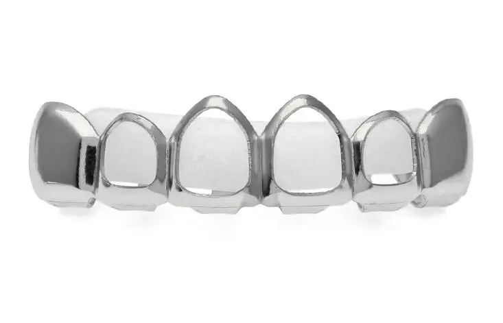 Золотой цвет нижние зубы четыре открытые лица зубные грили верхние и нижние зубы набор серебряных и золотых тон хип-хоп грили набор - Окраска металла: silver top