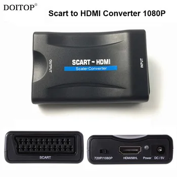 DOITOP Mini Video Switcher 1080P Scart to HDMI Scaler Converter Digital Video Audio Signal Adapter Scaler Converter HD Adapter