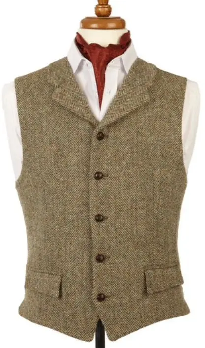 Британский стиль, винтажный коричневый шерстяной жилет в елочку для жениха, официальный костюм для жениха, жилет, мужской свадебный смокинг, жилет размера плюс - Цвет: only one vest