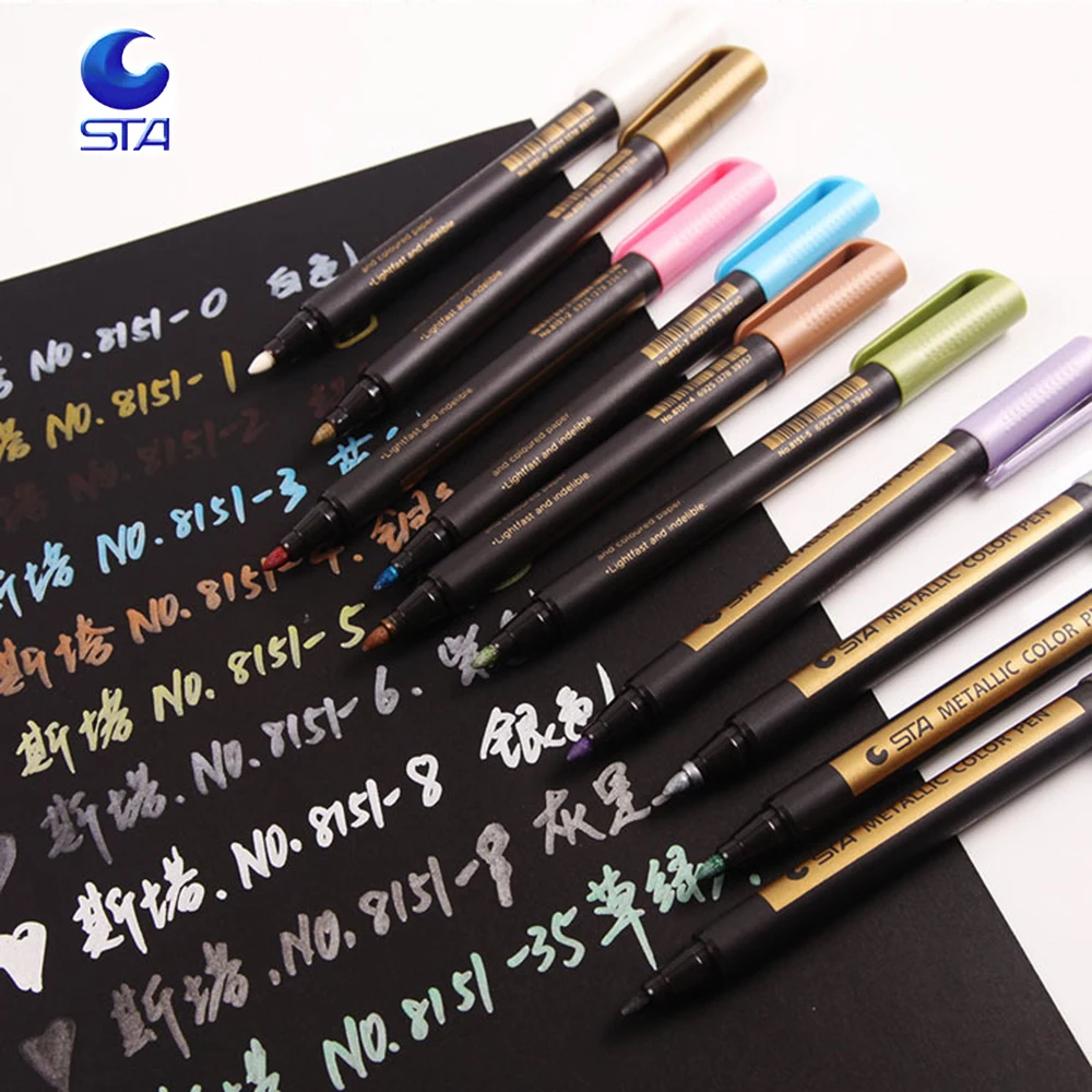 

STA 10Colors Metallic Artist Marker Heaxgon Brush Pen Set For Manga Children Drawing School Stationery Brush Marker Art Supplies