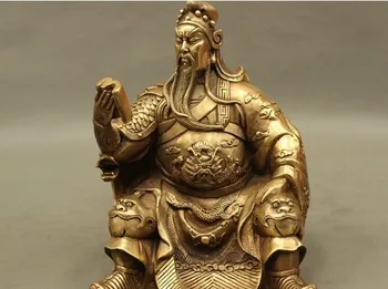 

YM 316 Famous Chinese Copper Brass General Dragon GuanGong GuanYu God Look Book Statue