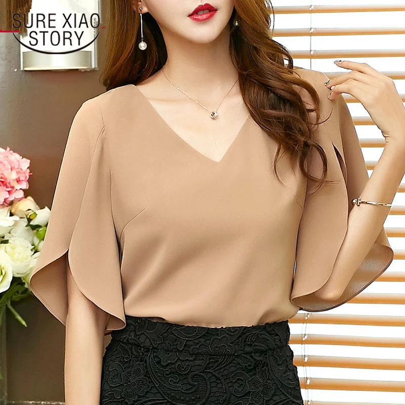 

2018 new fashion casual solid women Chiffon Shirt Female solid butterfly Sleeve Korean loose size women tops blusas 900C 30