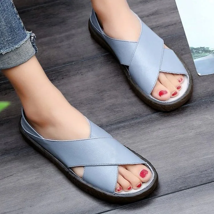 Women Sandals 2019 Summer Casual Leather Flat Sandals Ladies Peep Toe Casual Slippers Soft Slip On Handmade Sandales Femme Women Sandals 2019 Summer Casual Leather Flat Sandals Ladies Peep Toe Casual Slippers Soft Slip On Handmade Sandales Femme