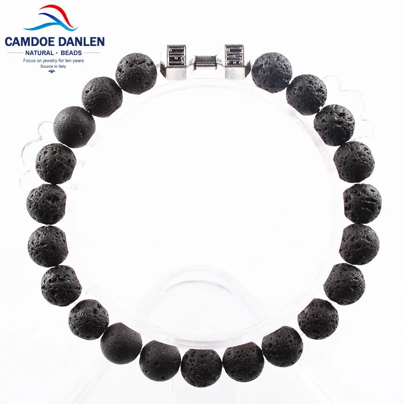 

Nine Design Alloy Metal Barbell 8mm Black Lava Bracelets & Bangle Fashion Fit Life Dumbbell Charm Bracelets for Women Men #SL05