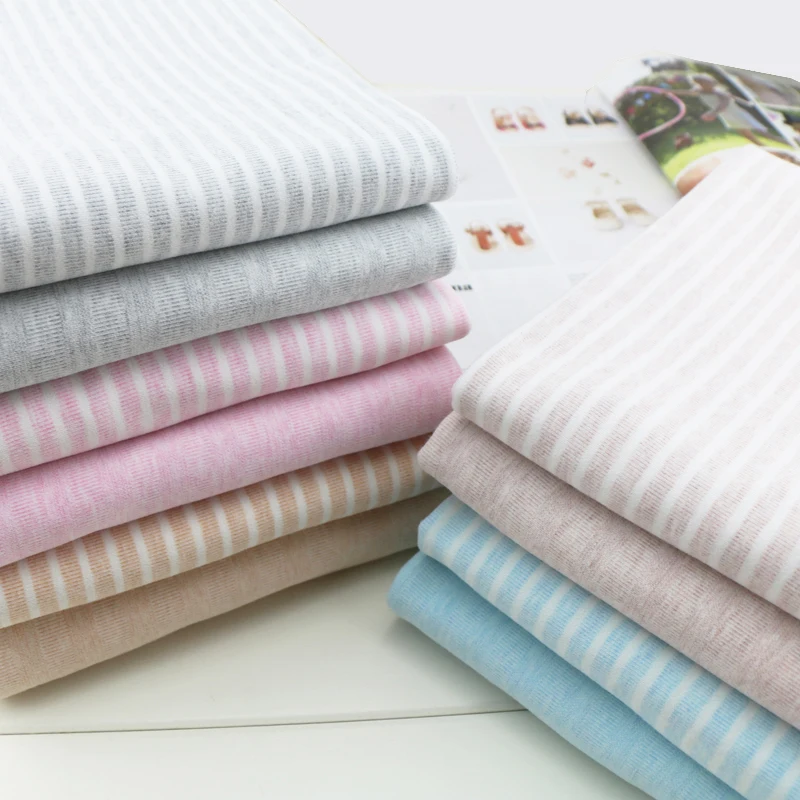 

170x50cm Cotton elastic sanded knitting stripe cloth material cloth baby t-shirt internality soft 5% stretch Lycra 460g/m