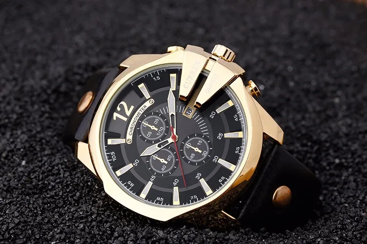 Curren 8176, мужские часы, Топ бренд, роскошные золотые мужские часы, модные, кожаный ремешок, для улицы, повседневные, спортивные, наручные часы с большим циферблатом