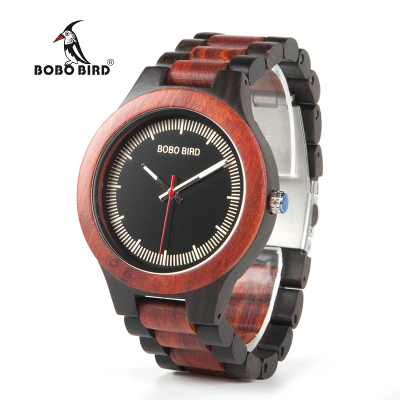BOBO BIRD O01O02 Wood Watch Ebony RedWood Pine Wooden Watches For Men Two Tone Wood Quartz