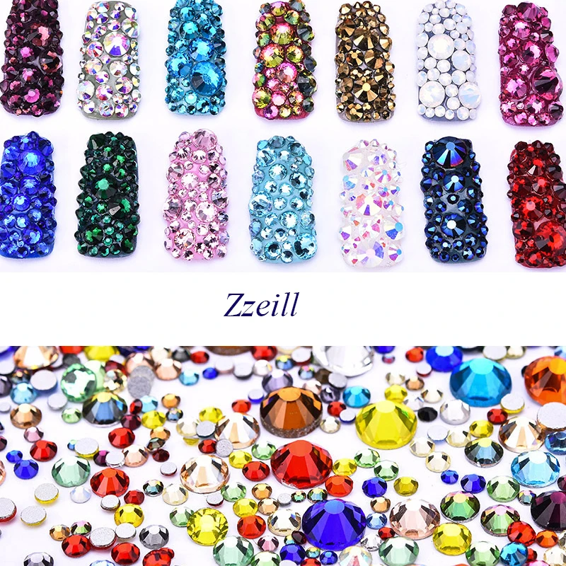 

Zziell 800pcs Mix Size Colorful Nail Art Rhinestones Non Hotfix For DIY Nail Decorations Cellphone Case Clothing
