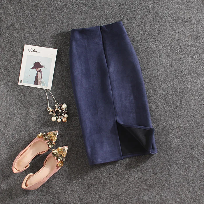 

Deer Velvet Skirt Fashion Solid Color Office Formal Business Knee Length Summer Skirt Women 2019 A-line Skirt Female