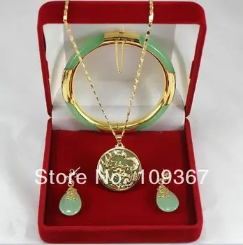 

Noblest lady's gift fine Latest ! Fashion jewelry green stone necklace pendants earrings bracelets Set shipping free 925