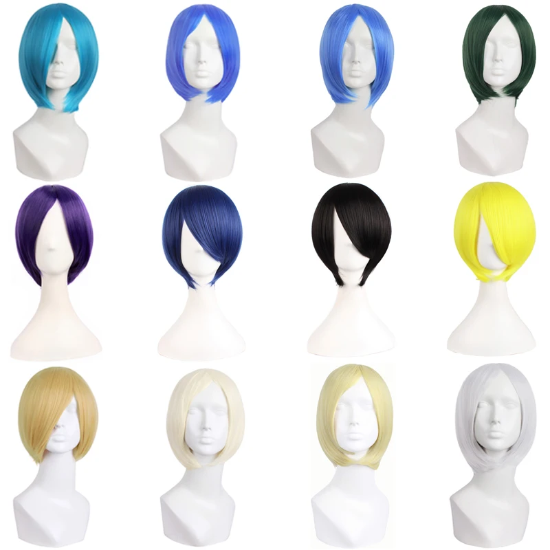 

10" Short Straight Blue Black Red White Yellow Green Cosplay Wig For Women Synthetic Hair Heat Resistant Men Hair MapofBeauty